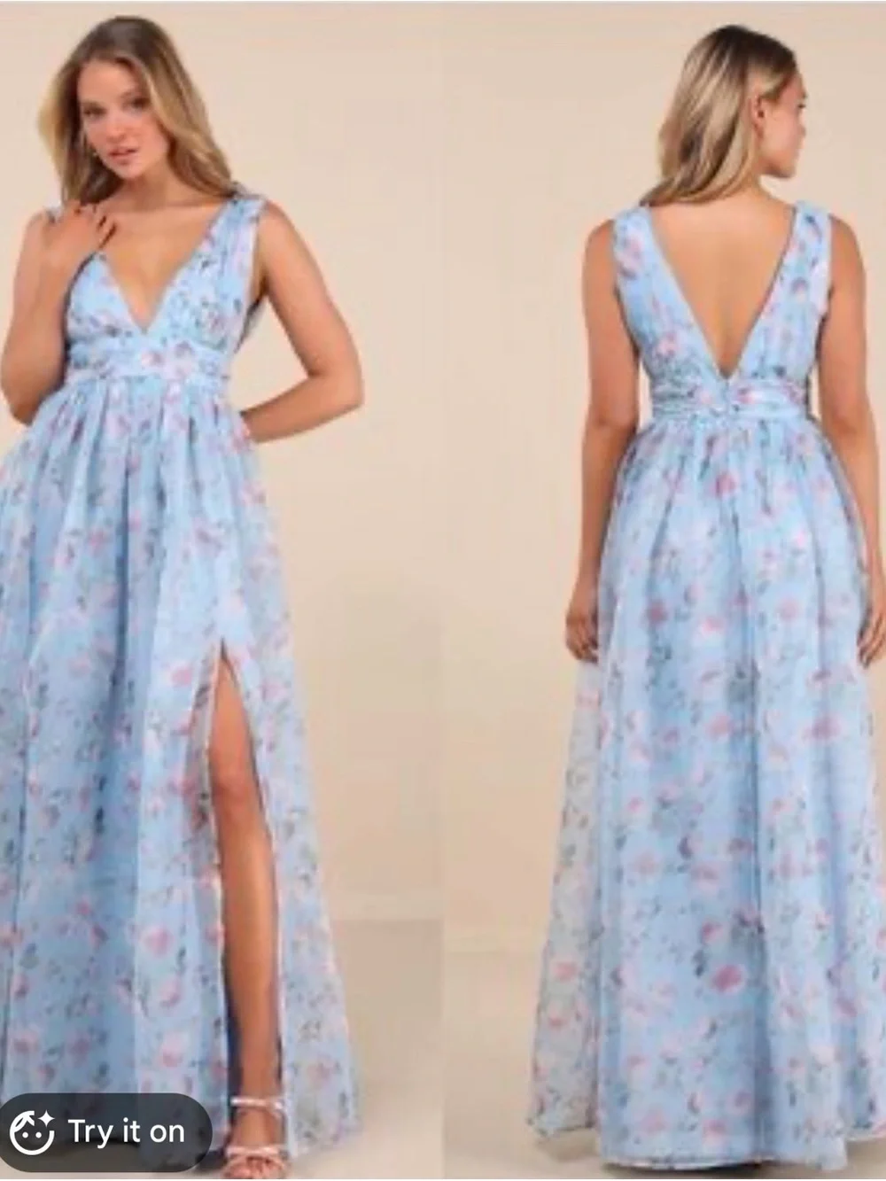 Lulu's Blue Floral Maxi Skirt with Pink Accents